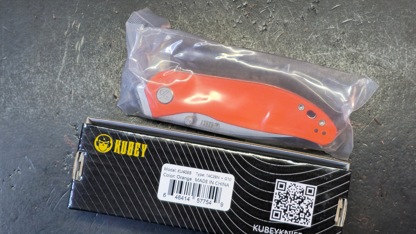 Kubey Snug Black Micarta or Orange G10 or Black G10 Handle 14C28N Spear Point