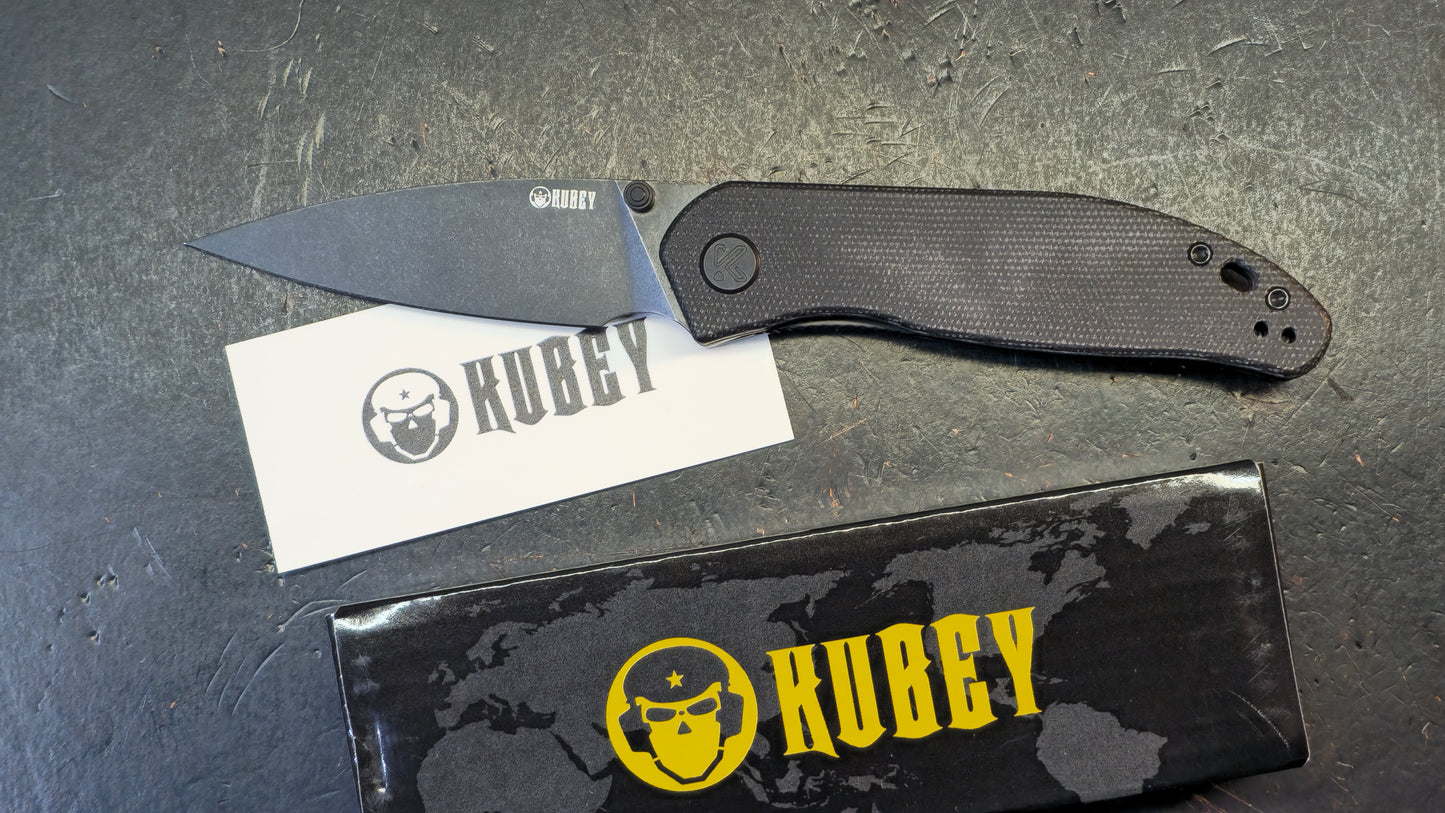 Kubey Snug Black Micarta or Orange G10 or Black G10 Handle 14C28N Spear Point