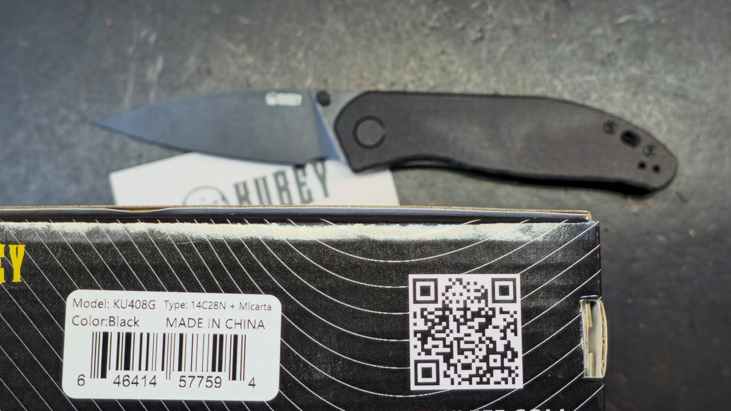 Kubey Snug Black Micarta or Orange G10 or Black G10 Handle 14C28N Spear Point
