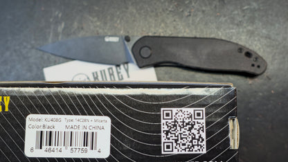 Kubey Snug Black Micarta or Orange G10 or Black G10 Handle 14C28N Spear Point