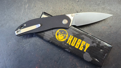 Kubey Snug Black Micarta or Orange G10 or Black G10 Handle 14C28N Spear Point