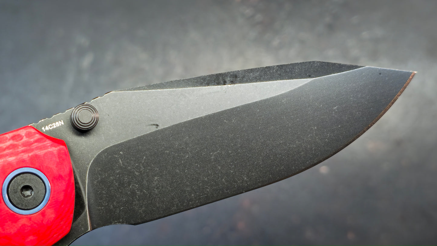 Remette Cool Whale Red G10 Handle 14C28N Black or Satin Blade