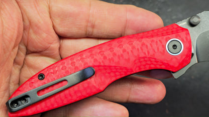 Remette Cool Whale Red G10 Handle 14C28N Black or Satin Blade
