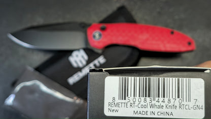 Remette Cool Whale Red G10 Handle 14C28N Black or Satin Blade