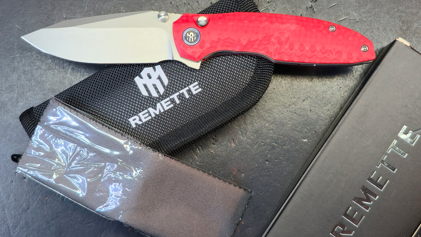 Remette Cool Whale Red G10 Handle 14C28N Black or Satin Blade