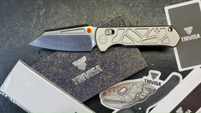 Trivisa Skarn-W Crossbar Lock Titanium Handle Satin M390 Modified Tanto Blade