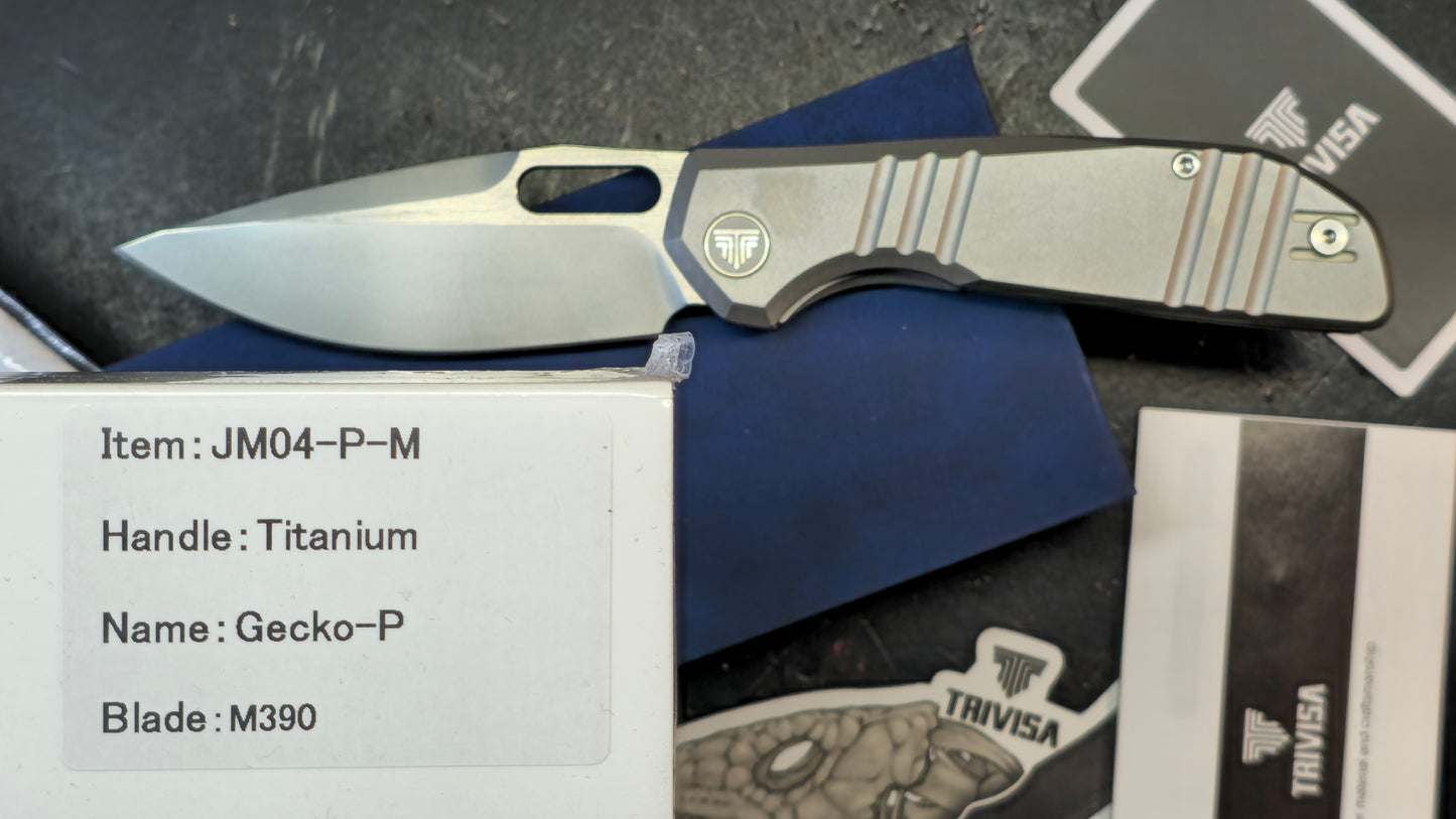 Trivisa Knives Gecko-P Liner Lock Titanium Handle Pearl Satin M390 Blade