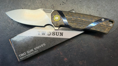 TwoSun TS513 Gold Carbon Fiber / Titanium Handle M390 Blade