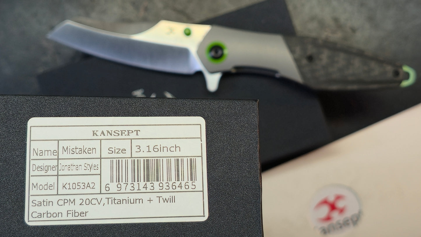 Kansept Mistaken Titanium/Twill Carbon Fiber Handle CPM 20CV Blade