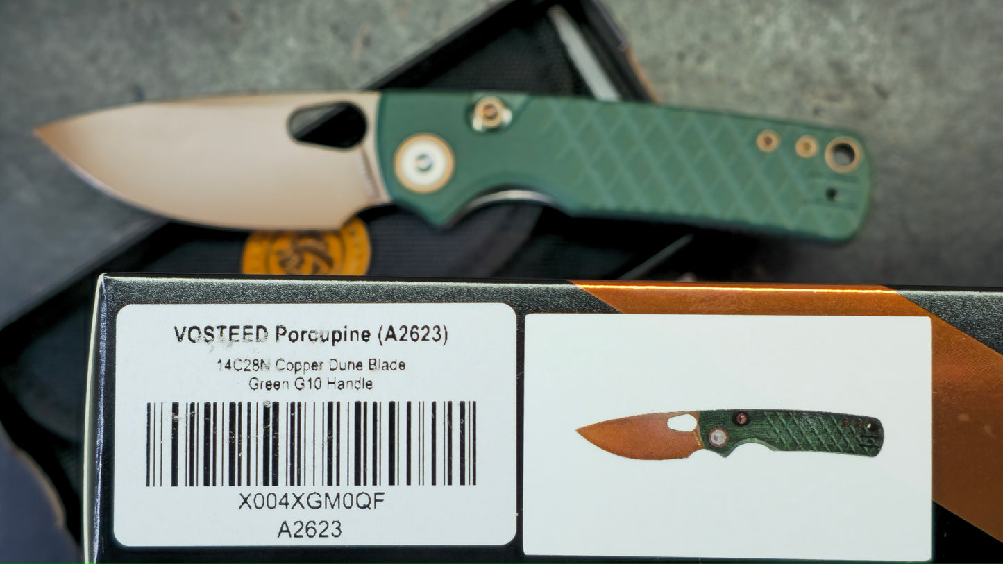 Vosteed Porcupine - Top Liner Lock G10 Handle 2.99" 14C28N Copper Dune Blade