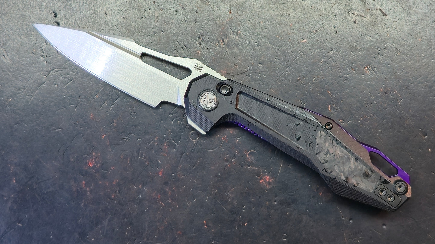 Ketuo Griffin Black G10 w/ Carbon Fiber Handle & Purple Accents 14c28n Blade