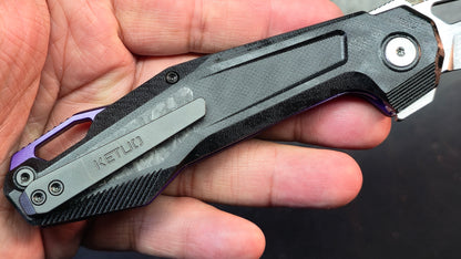 Ketuo Griffin Black G10 w/ Carbon Fiber Handle & Purple Accents 14c28n Blade