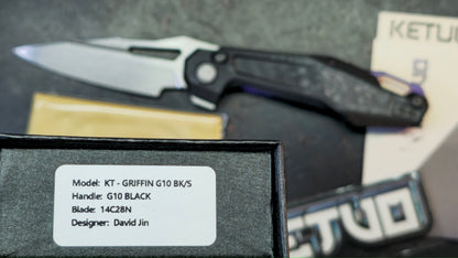 Ketuo Griffin Black G10 w/ Carbon Fiber Handle & Purple Accents 14c28n Blade