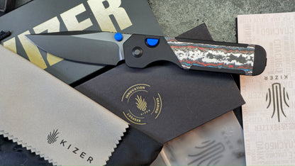 Kizer Militaw 315 Button Liner Lock Aluminum Nebula FatCarbon Handle DLC M390 Blade