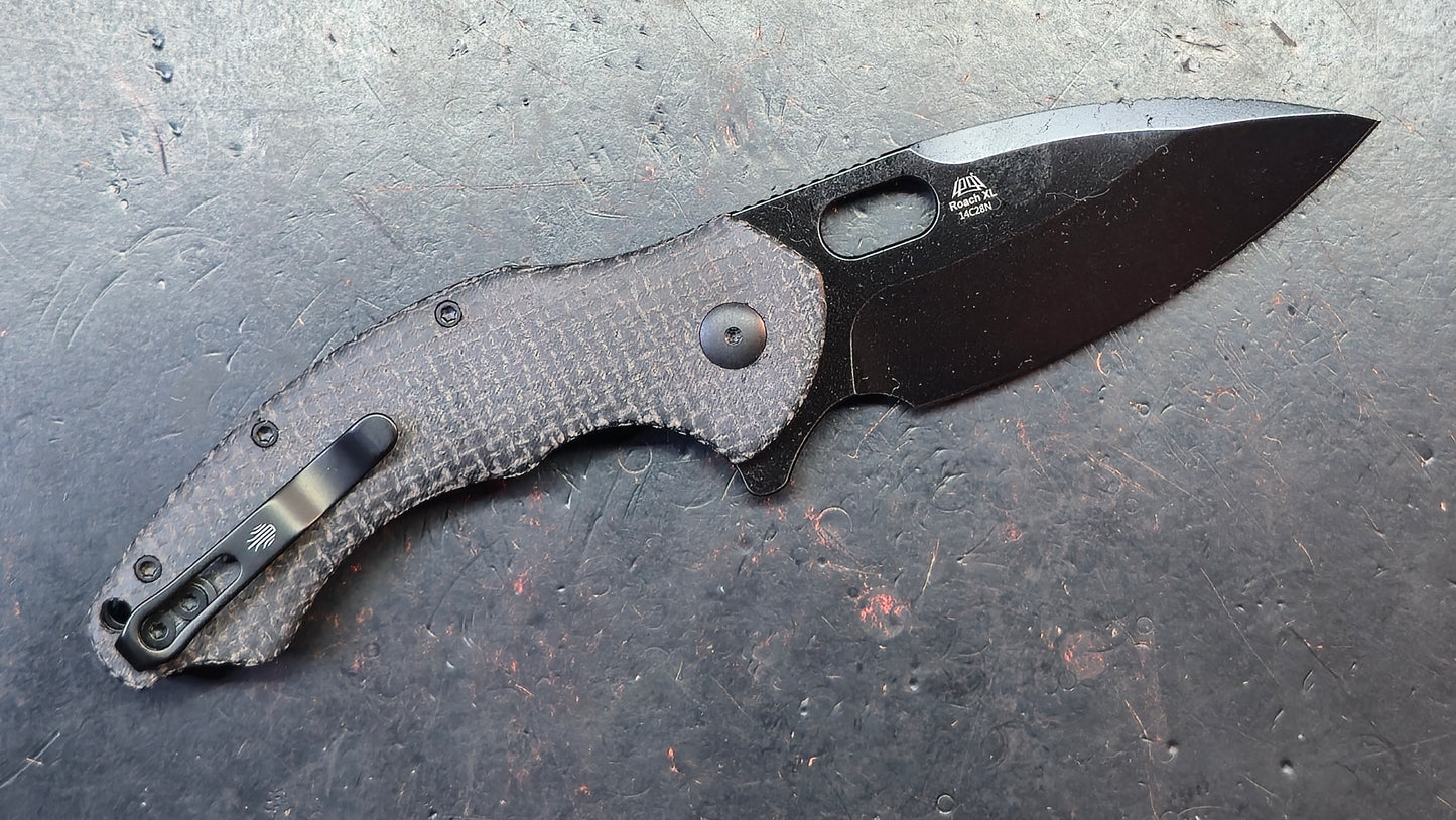 Kizer Roach XL Button Liner Lock Micarta Handle 14C28N Blade