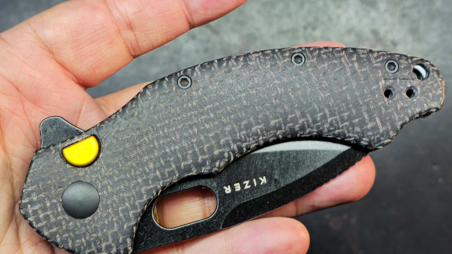 Kizer Roach XL Button Liner Lock Micarta Handle 14C28N Blade