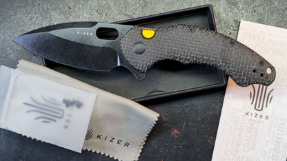 Kizer Roach XL Button Liner Lock Micarta Handle 14C28N Blade