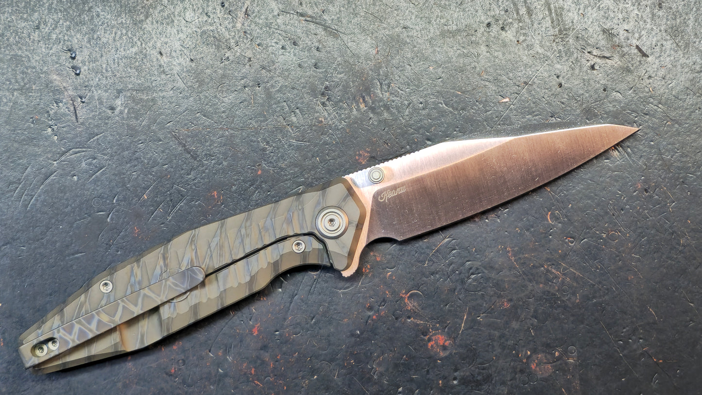 Kubey Whammy Flame Ano Titanium Handle 14C28N Blade