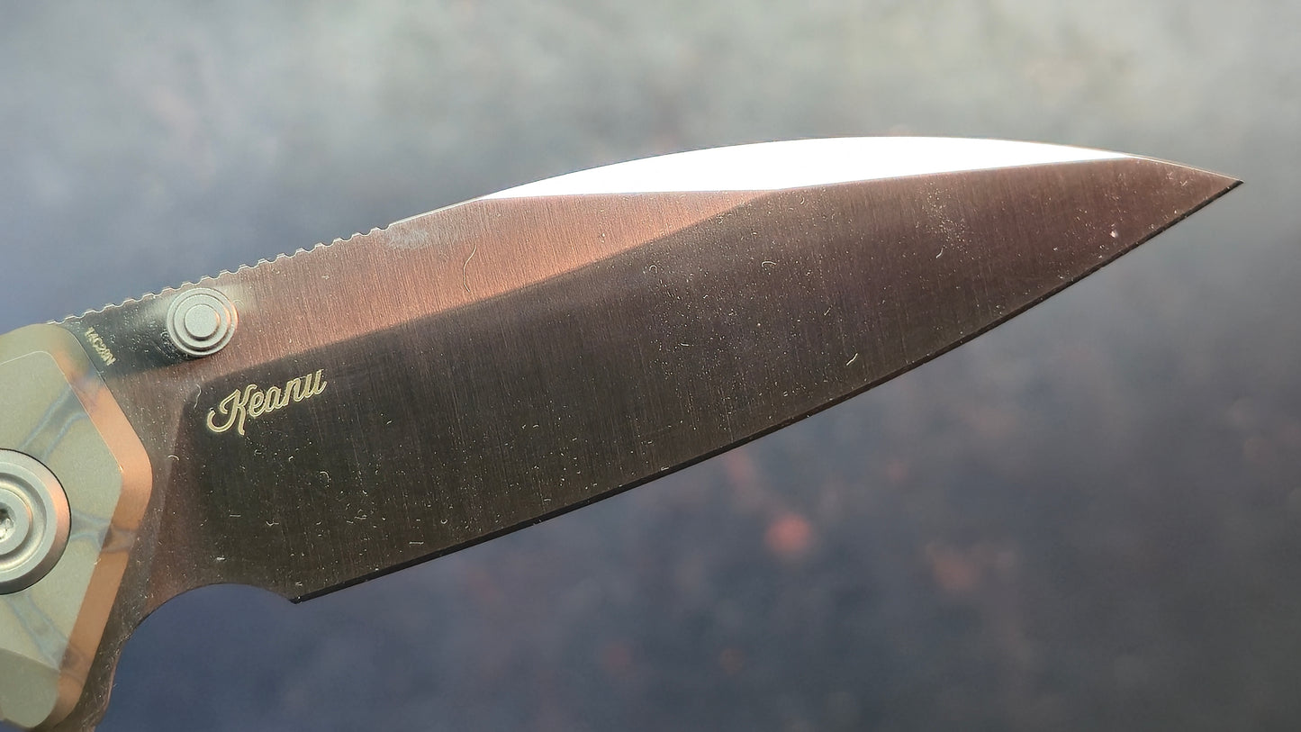 Kubey Whammy Flame Ano Titanium Handle 14C28N Blade