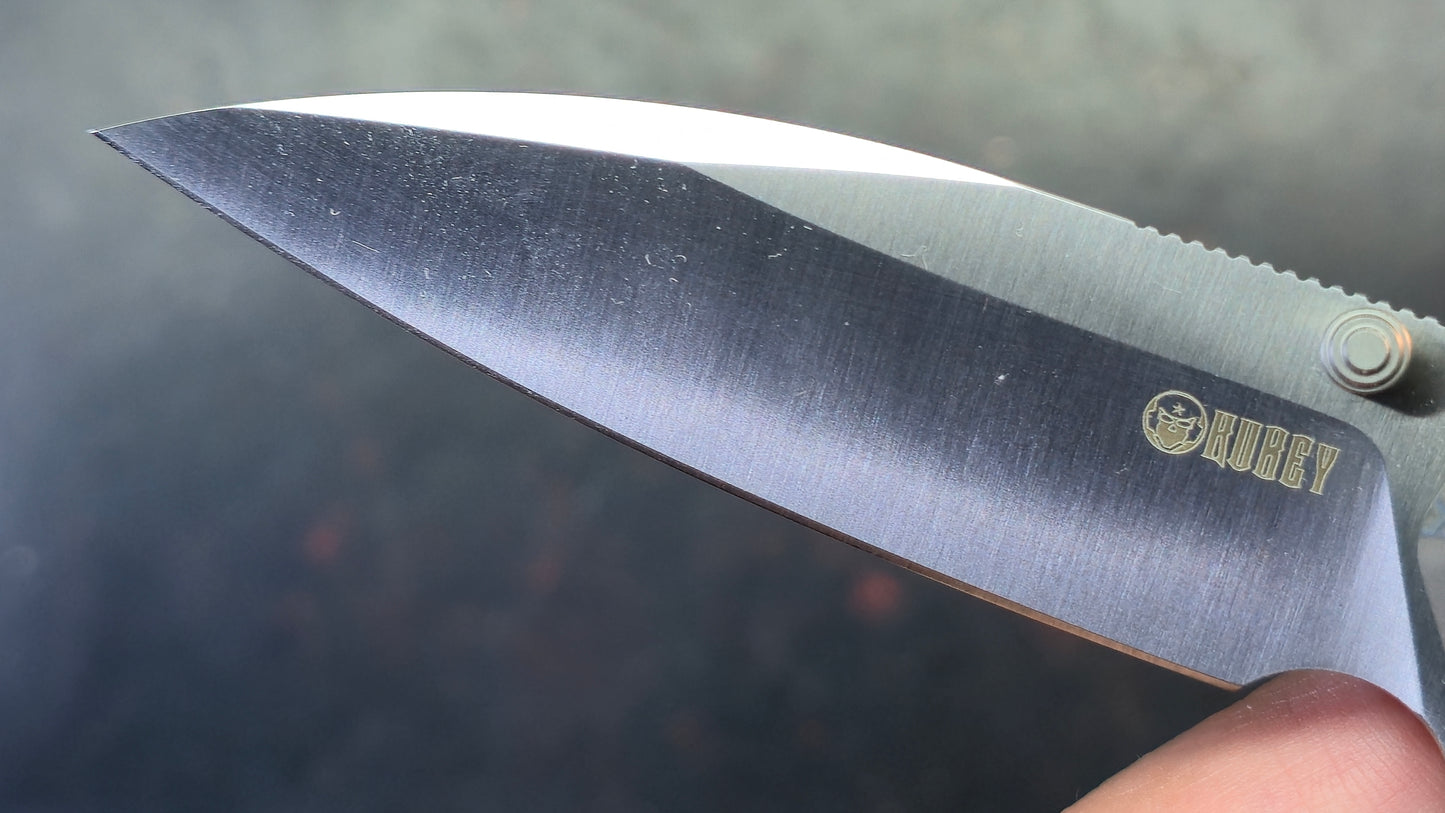 Kubey Whammy Flame Ano Titanium Handle 14C28N Blade