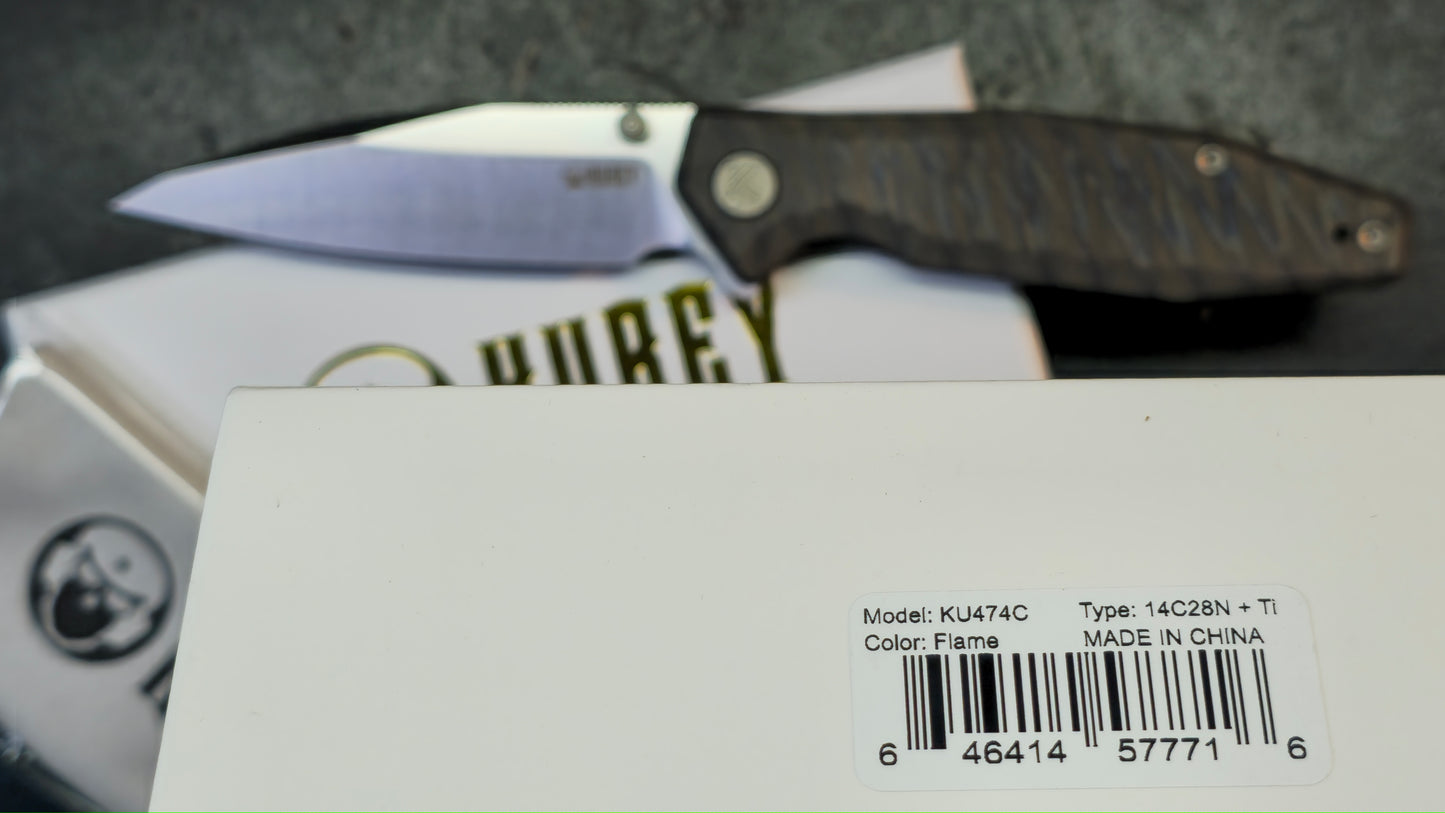Kubey Whammy Flame Ano Titanium Handle 14C28N Blade