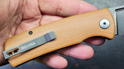 Petrified Fish (Beluga Micarta/K110) & (Mini Beluga Gmascus/14C28N) TWO KNIVES