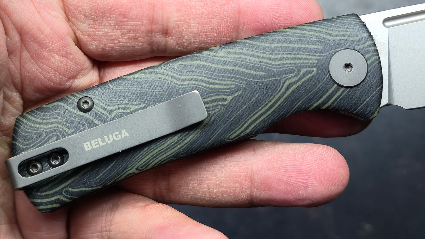 Petrified Fish (Beluga Micarta/K110) & (Mini Beluga Gmascus/14C28N) TWO KNIVES