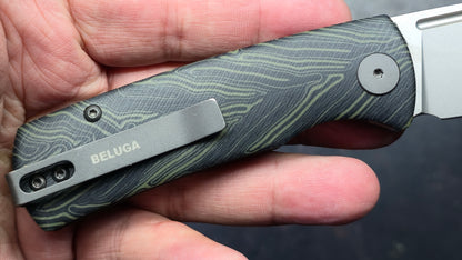 Petrified Fish (Beluga Micarta/K110) & (Mini Beluga Gmascus/14C28N) TWO KNIVES
