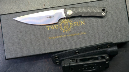 TwoSun TS540 Mini Fixed Blade Carbon Fiber Handle M390 Blade