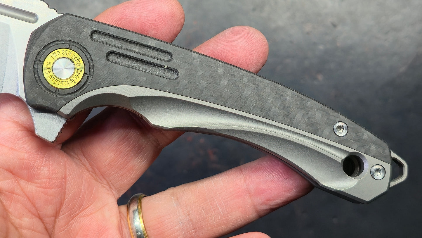 TWOSUN TS530 Titanium/Carbon Fiber Handle 14C28N Blade