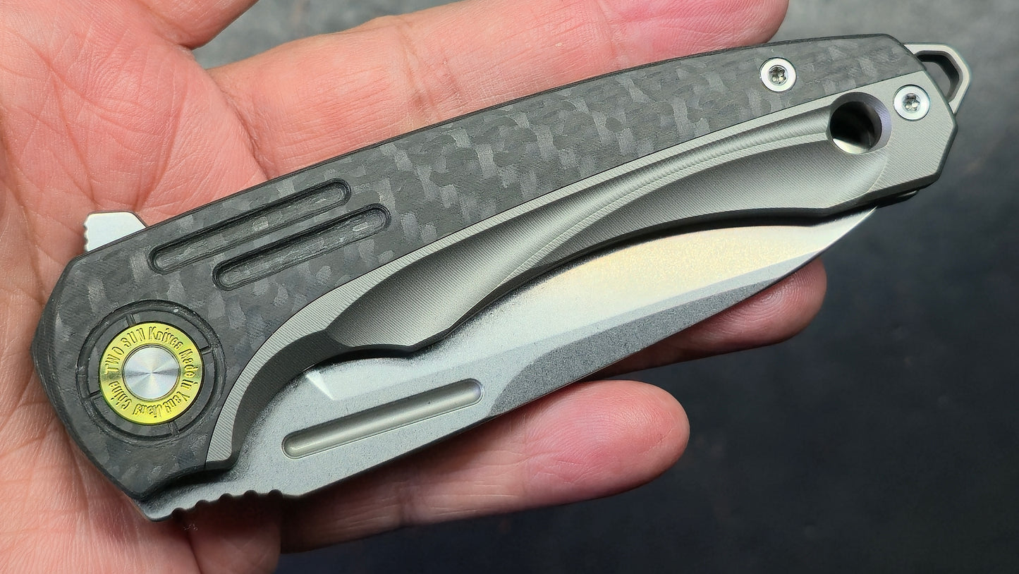 TWOSUN TS530 Titanium/Carbon Fiber Handle 14C28N Blade
