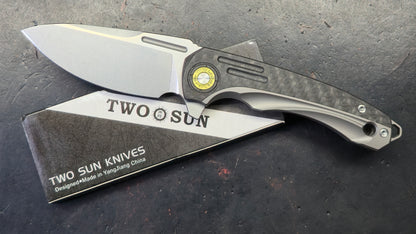 TWOSUN TS530 Titanium/Carbon Fiber Handle 14C28N Blade