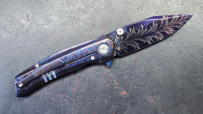 SixLeaf SL-106-Zircuti Zirconium Damascus Handle Damascus Blade