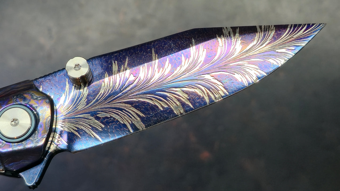 SixLeaf SL-106-Zircuti Zirconium Damascus Handle Damascus Blade