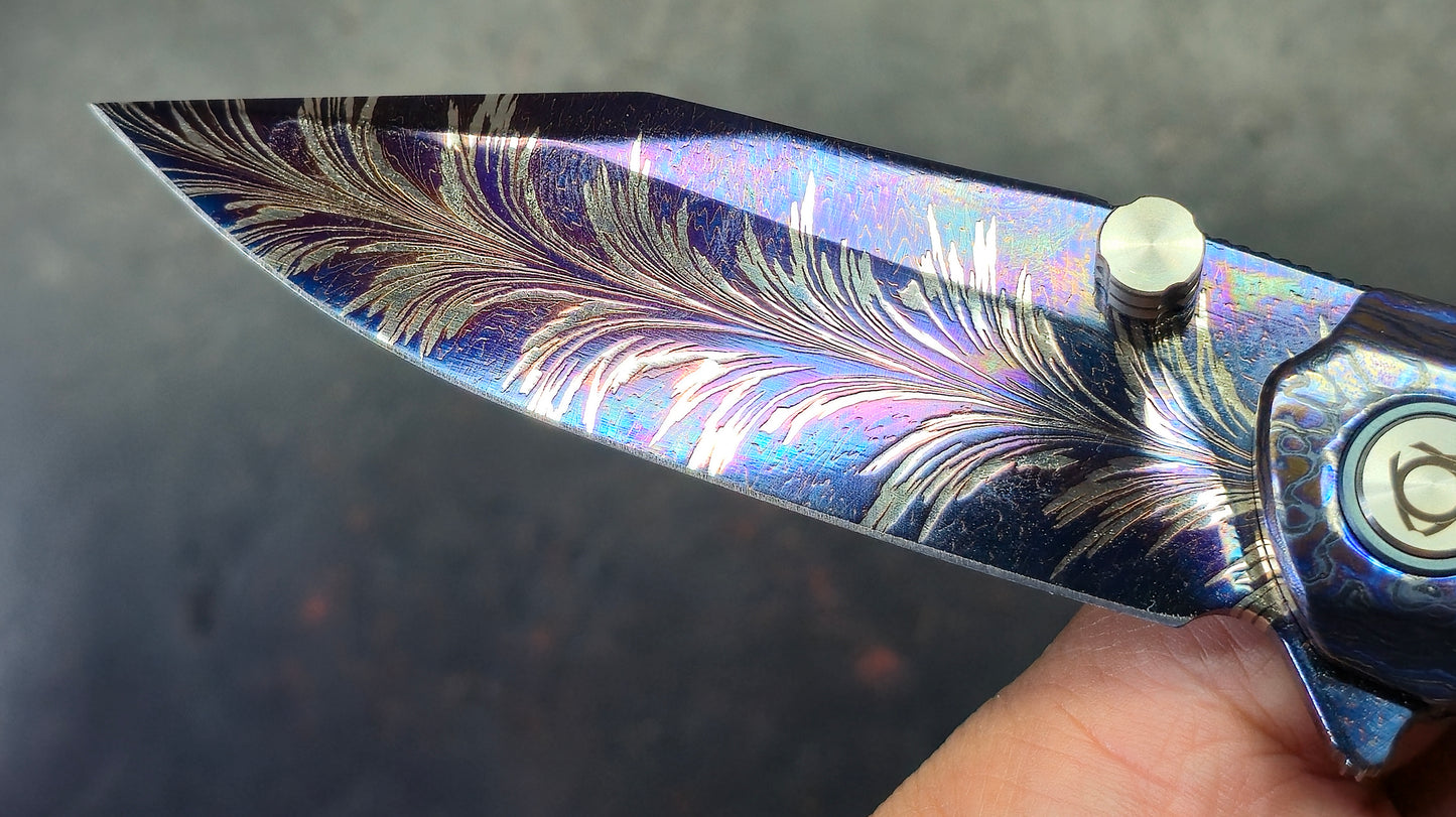 SixLeaf SL-106-Zircuti Zirconium Damascus Handle Damascus Blade