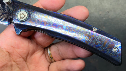 SixLeaf SL-106-Zircuti Zirconium Damascus Handle Damascus Blade