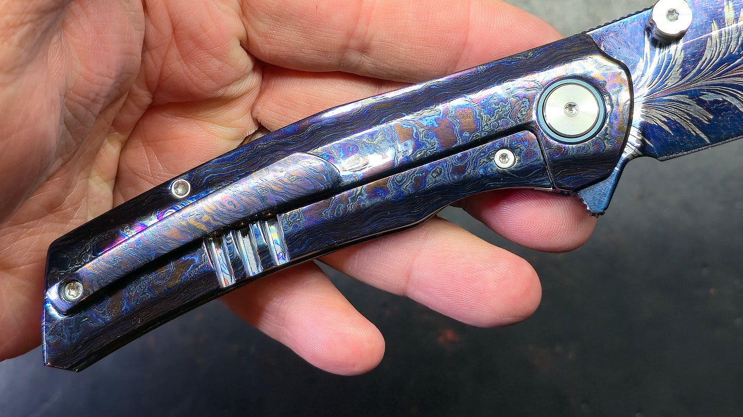 SixLeaf SL-106-Zircuti Zirconium Damascus Handle Damascus Blade