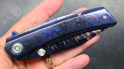 SixLeaf SL-106-Zircuti Zirconium Damascus Handle Damascus Blade