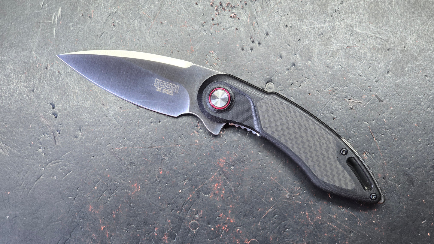 ICON Drop Point Knife with Ceramic Bearings G-10 Handle D2 Blade