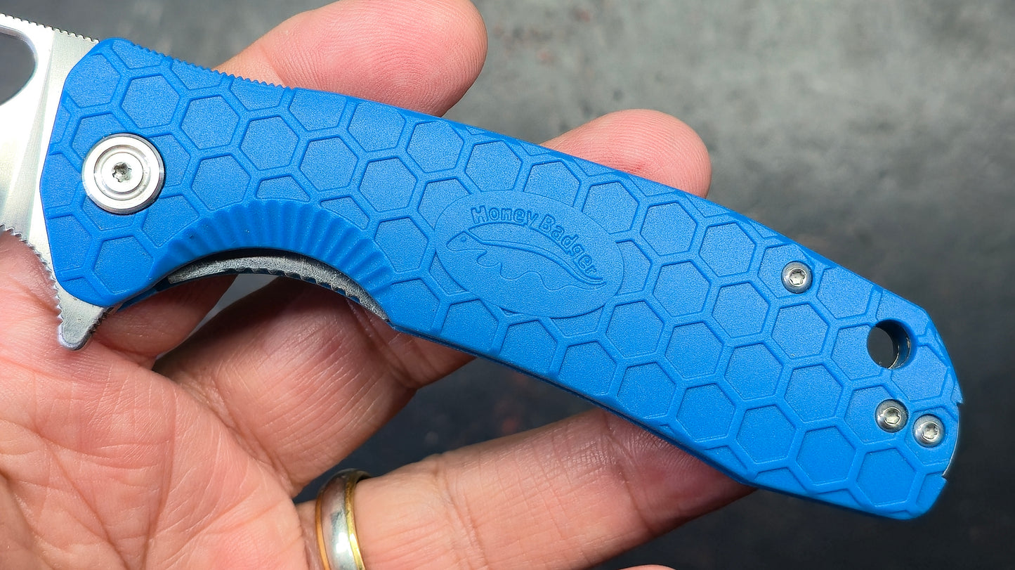 Honey Badger Large Folding Knife Blue FRN Handle 8CR13MOV Blade