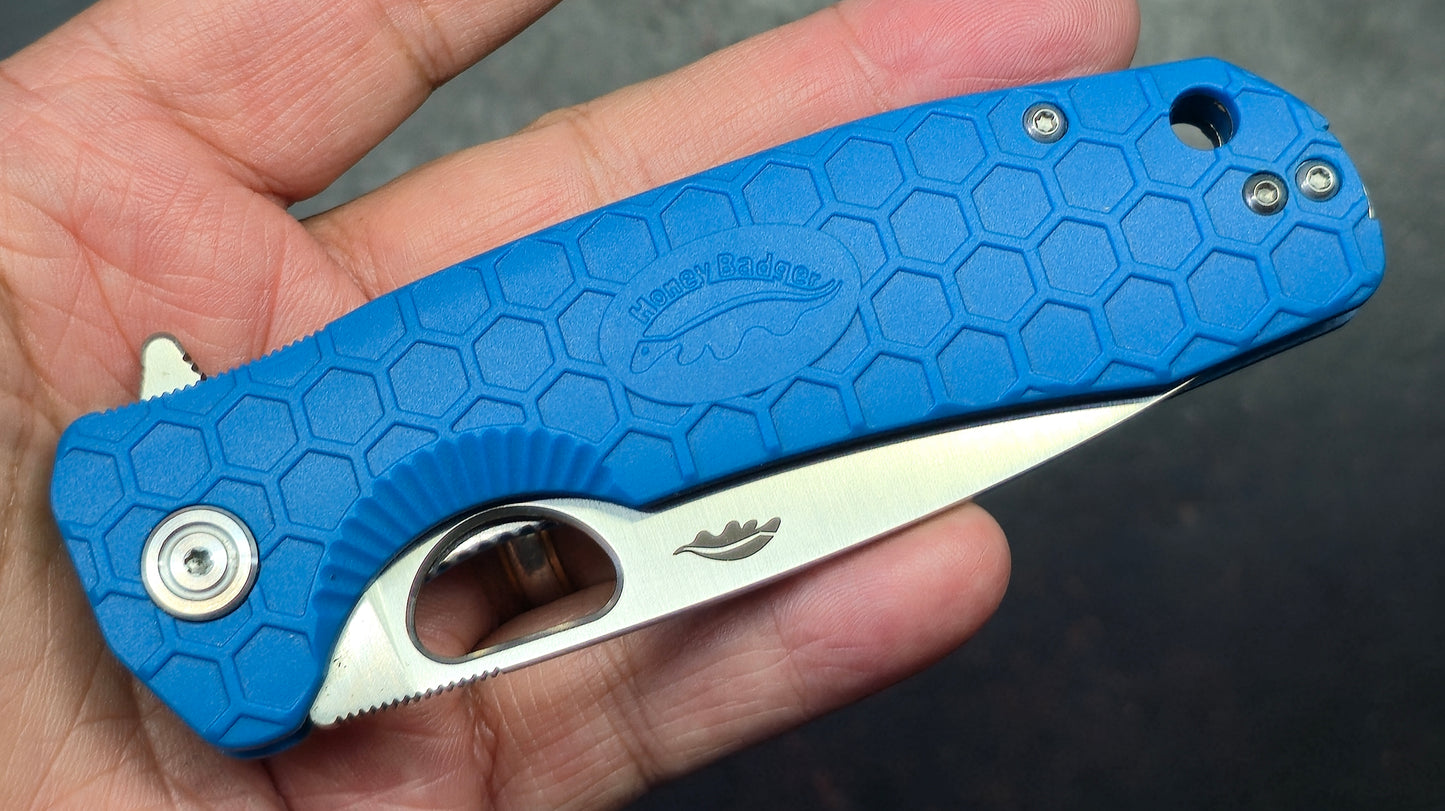 Honey Badger Large Folding Knife Blue FRN Handle 8CR13MOV Blade