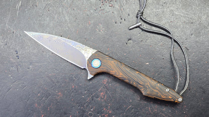 ArtisanCutlery Small Archaeo Double Detent Slipjoint Orange/Black G10 VG-10 Raindrop Damascus Blade,