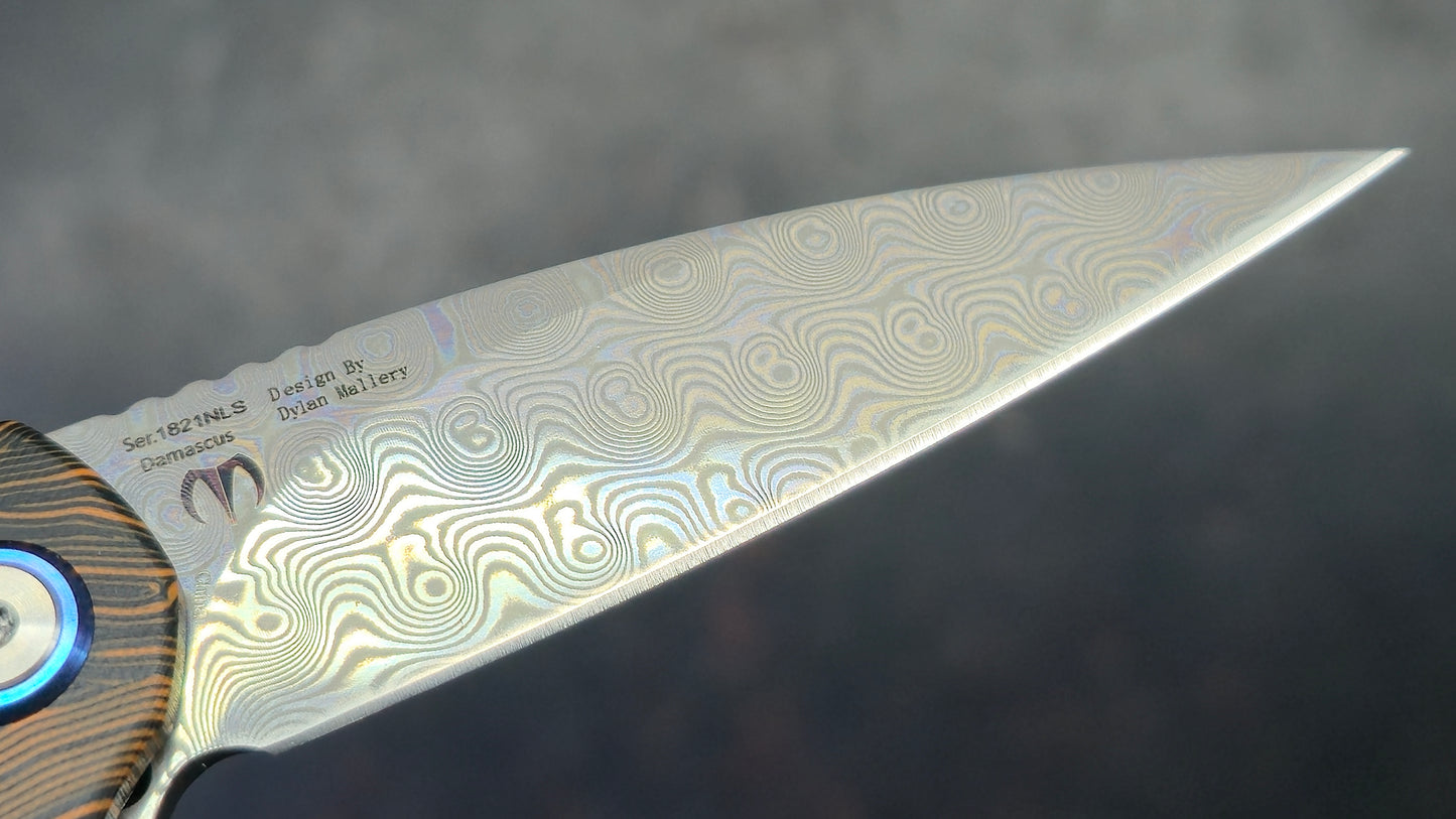 ArtisanCutlery Small Archaeo Double Detent Slipjoint Orange/Black G10 VG-10 Raindrop Damascus Blade,
