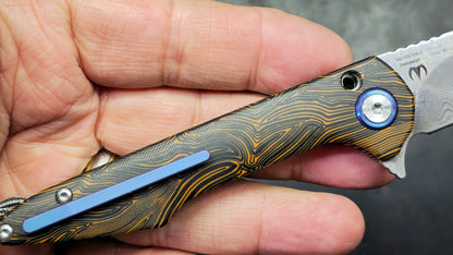 ArtisanCutlery Small Archaeo Double Detent Slipjoint Orange/Black G10 VG-10 Raindrop Damascus Blade,