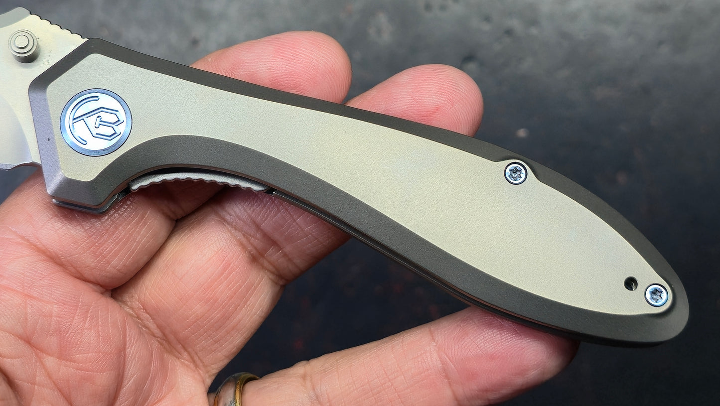 Kubey Ruckus Titanium Handle Bead blasted CPM 20CV Blade