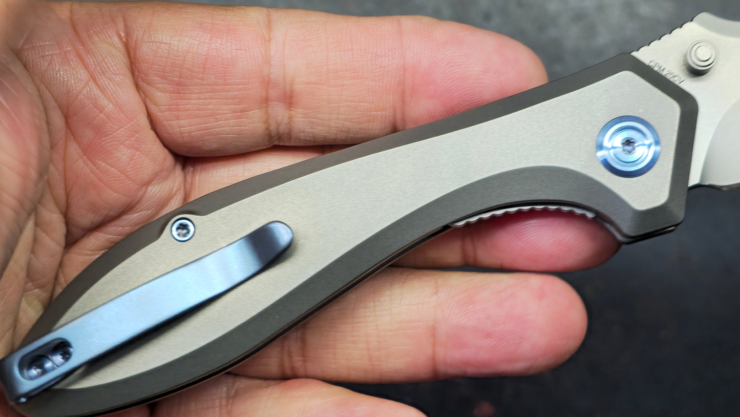 Kubey Ruckus Titanium Handle Bead blasted CPM 20CV Blade