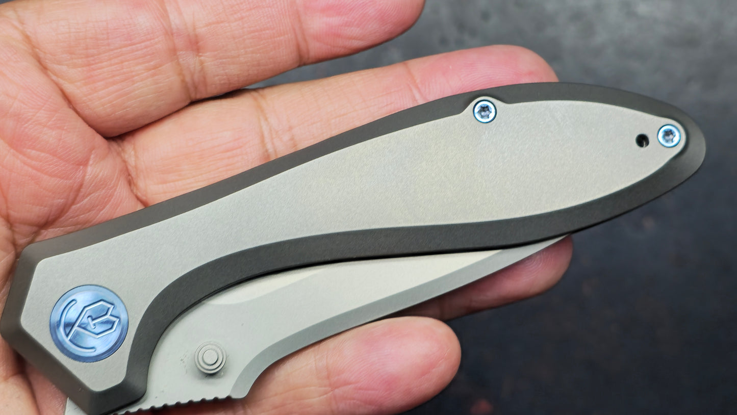 Kubey Ruckus Titanium Handle Bead blasted CPM 20CV Blade
