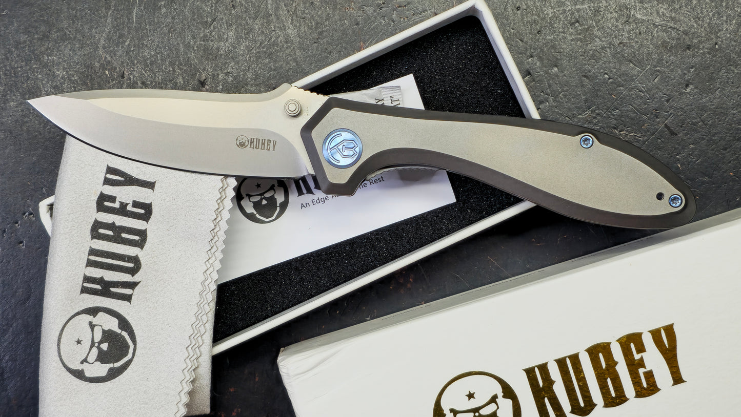 Kubey Ruckus Titanium Handle Bead blasted CPM 20CV Blade