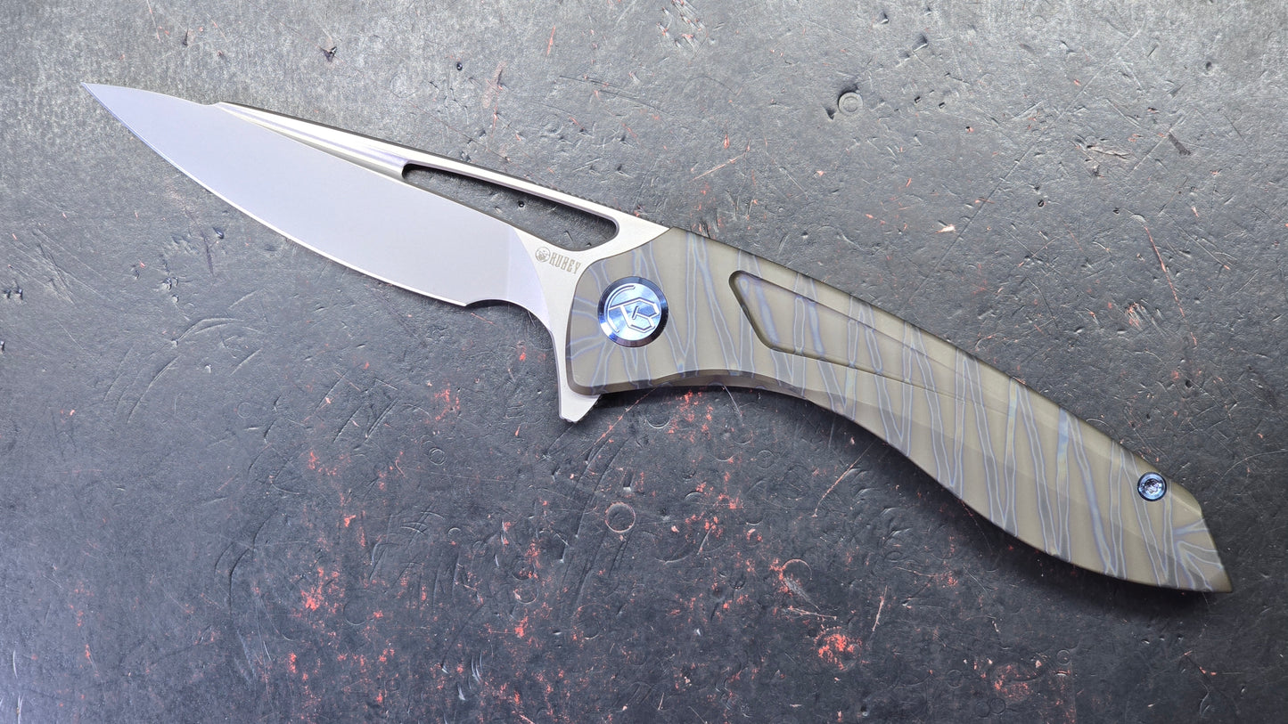 Kubey Veloce Flamed Titanium Handle CPM-S90V Blade