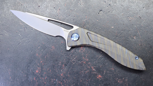 Kubey Veloce Flamed Titanium Handle CPM-S90V Blade